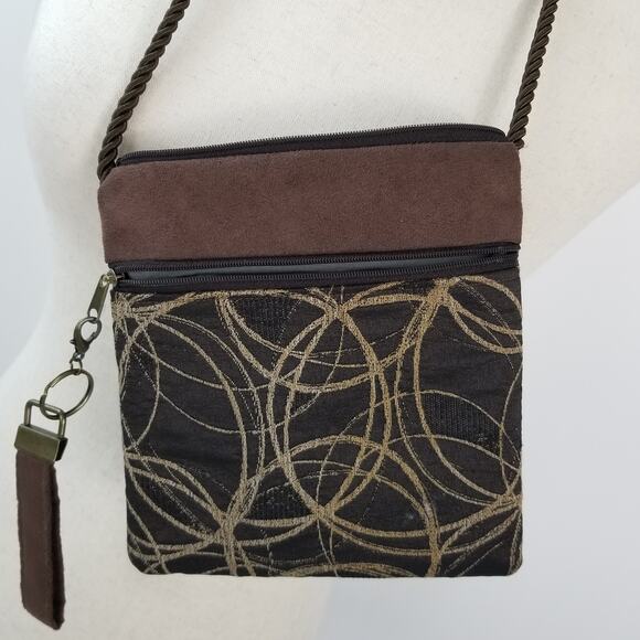 Sew N Style Brown Small Crossbody Bag Suede Feel Trim USA Made Very Good - Picture 2 of 7